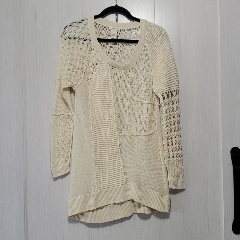 Sundance crochet knit cream linen cotton sweater
